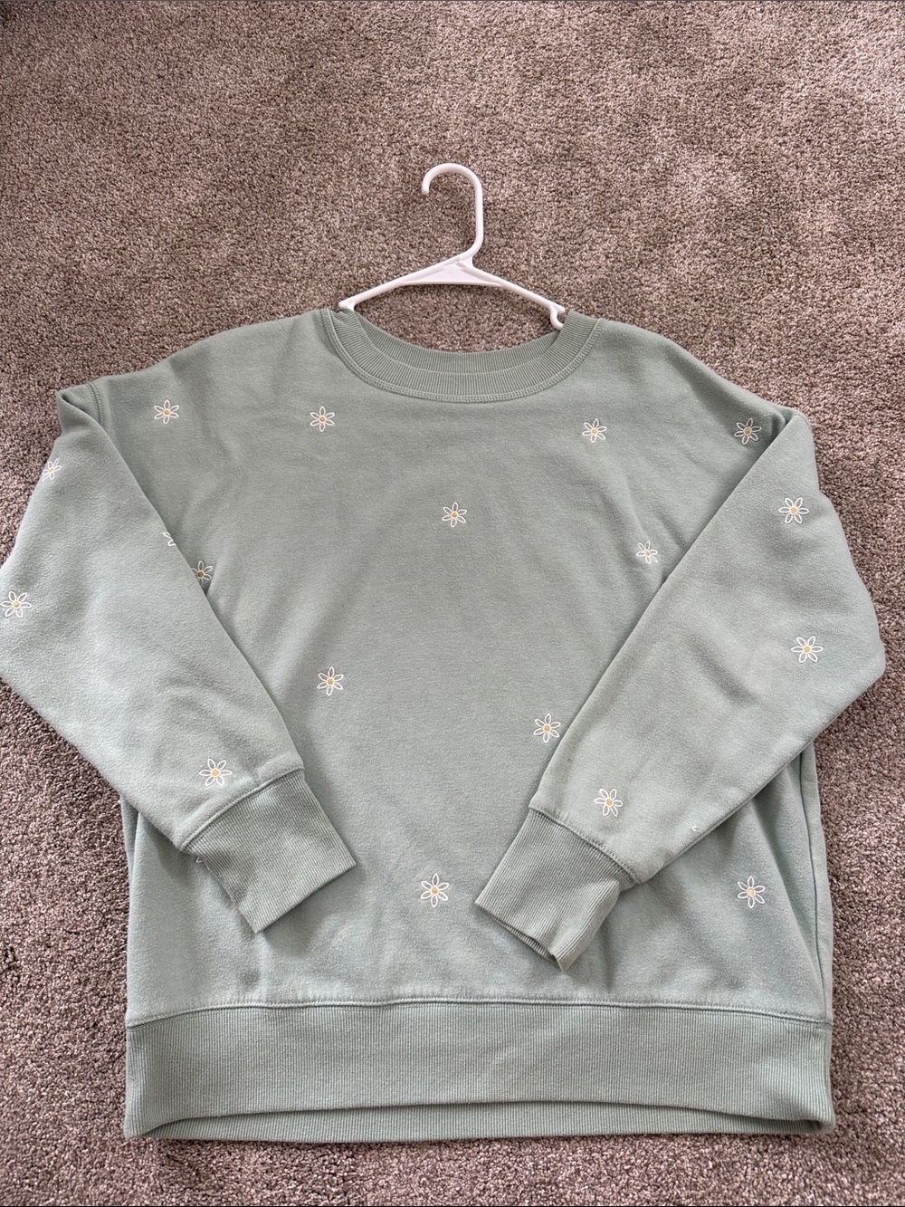 Maurices Sage Green Daisy Embroidered Crewneck Sweater